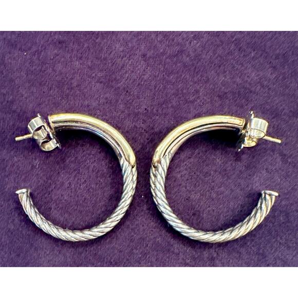 David Yurman Labyrinth Cable Rope Loop Hoop Earrings Gold 18k Silver 925 - Picture 6 of 9